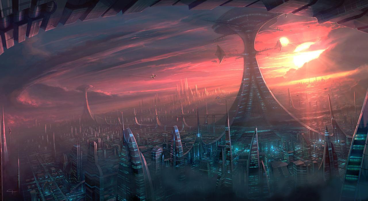 Alien city science fiction free desktop background