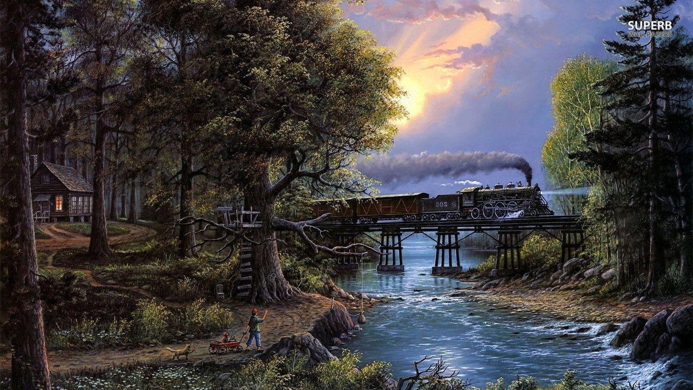 Steam locomotive thorugh the forest wallpaper wallpaper - #
