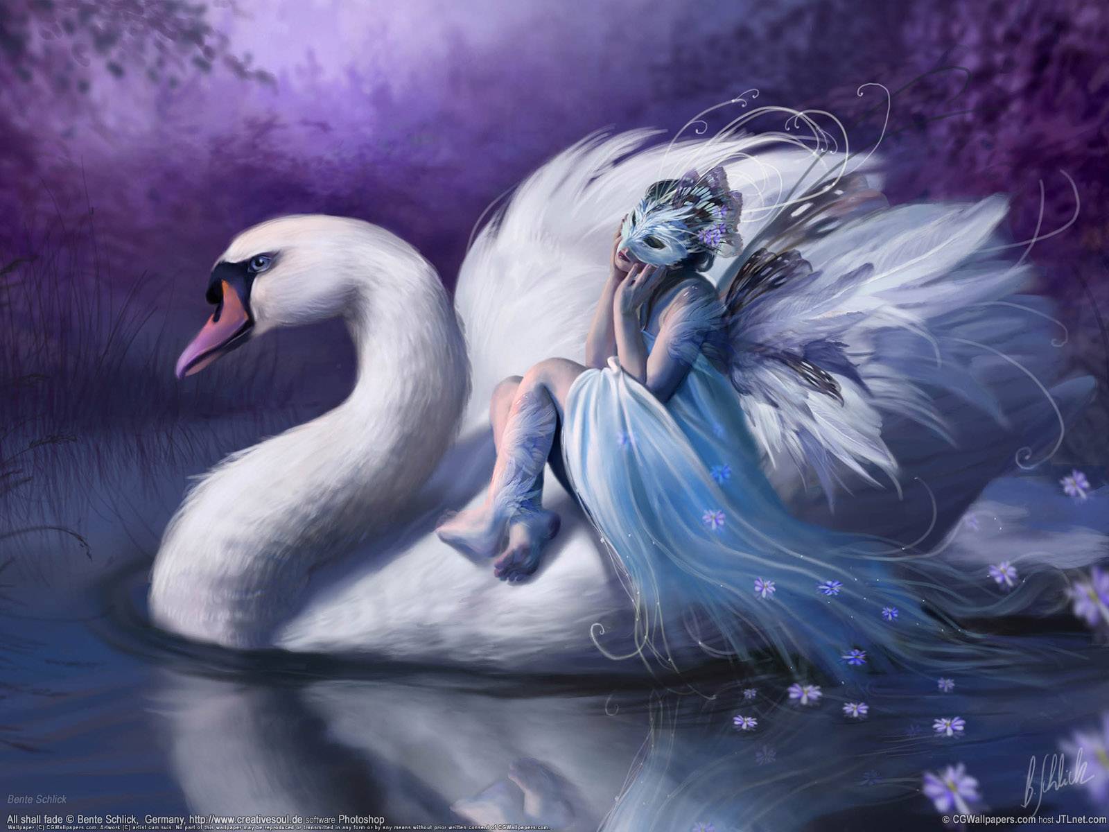 Beautiful fairy in purple with a swan