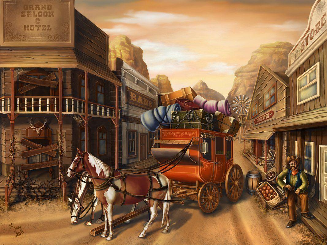 The Stagecoach Paintings Cowboys Wild West HD wallpaper #