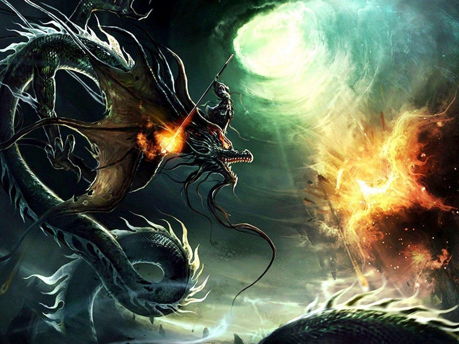 3D Dragon Vs Phoenix Fantasy Wallpaper - My Wallz