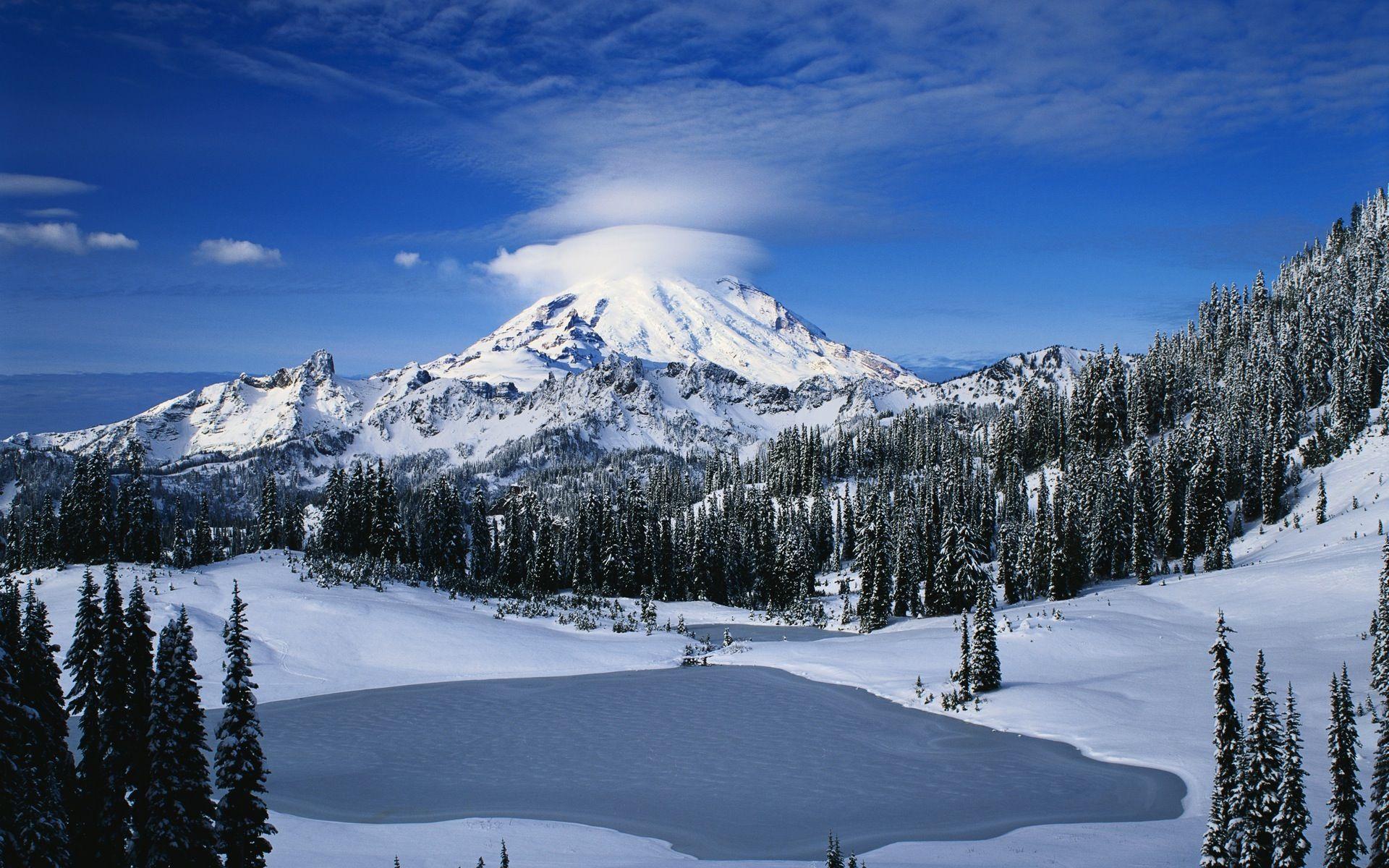 Stunning Mountain View in Winter Time widescreen wallpaper. Wide