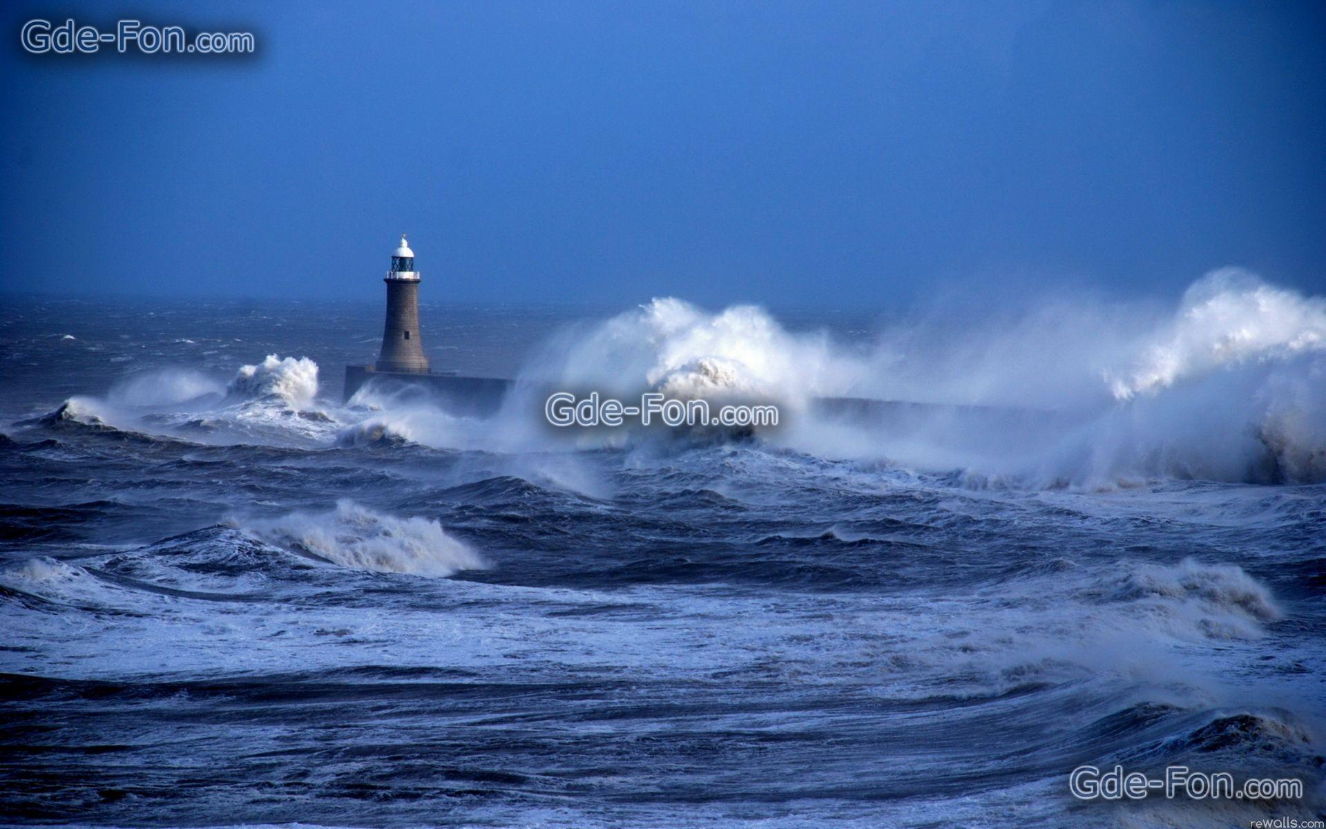 Download wallpaper sea, waves, lighthouse, nature free desktop