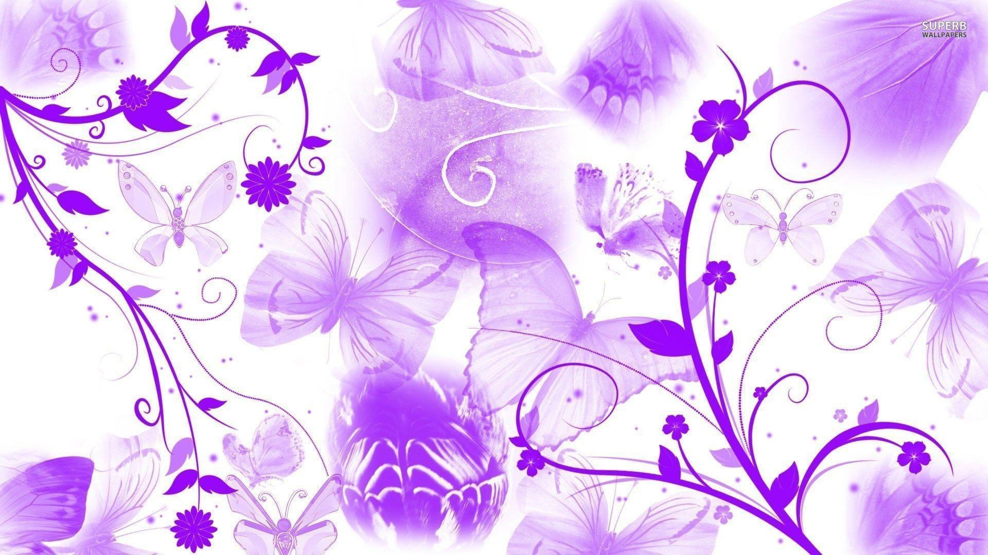 Purple butterflies and swirling flowers wallpaper Art