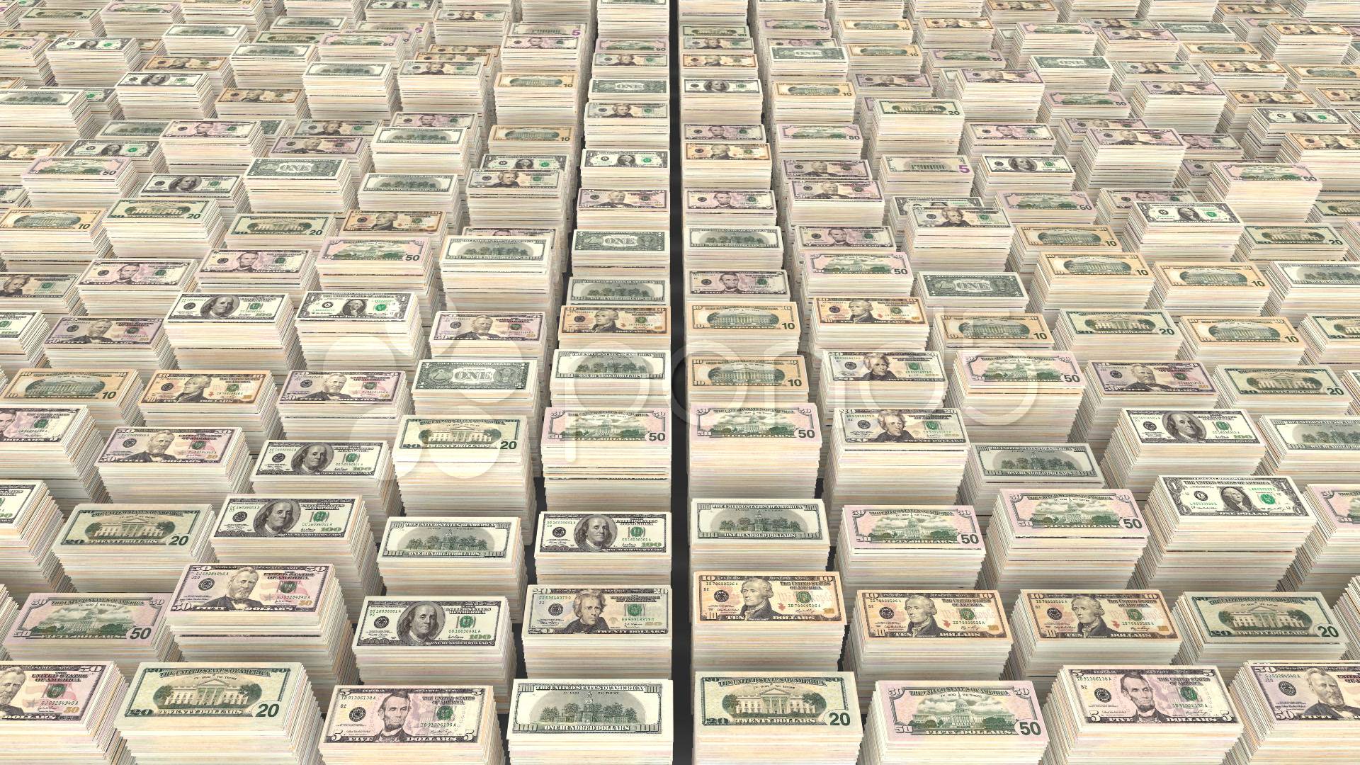 Stacks Of Money Wide Angle Pan Stock Footage