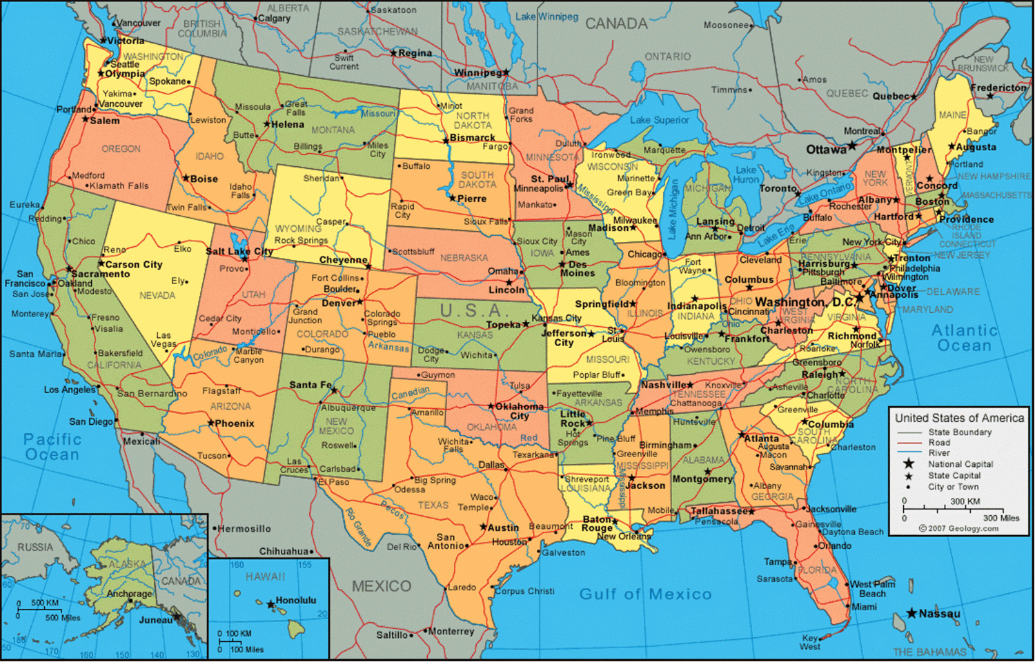 Usa Map State Names And Cities