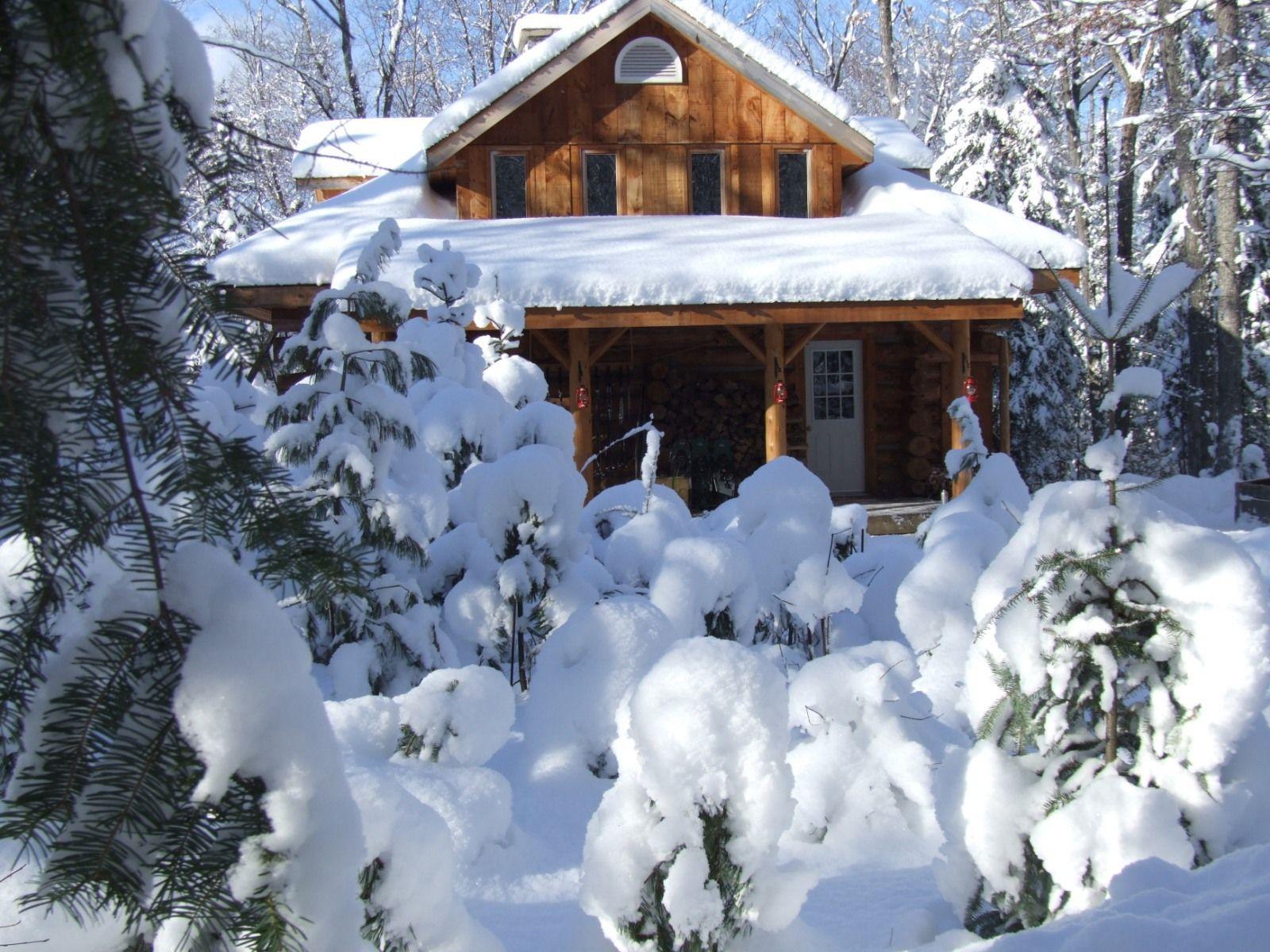 image For > Winter Log Cabin Wallpaper