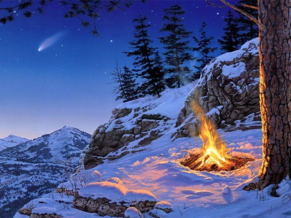 Winter campfire art Wallpaper