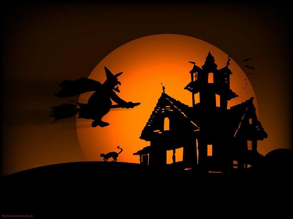 Free Halloween Witches Flying at Night wallpaper Wallpaper