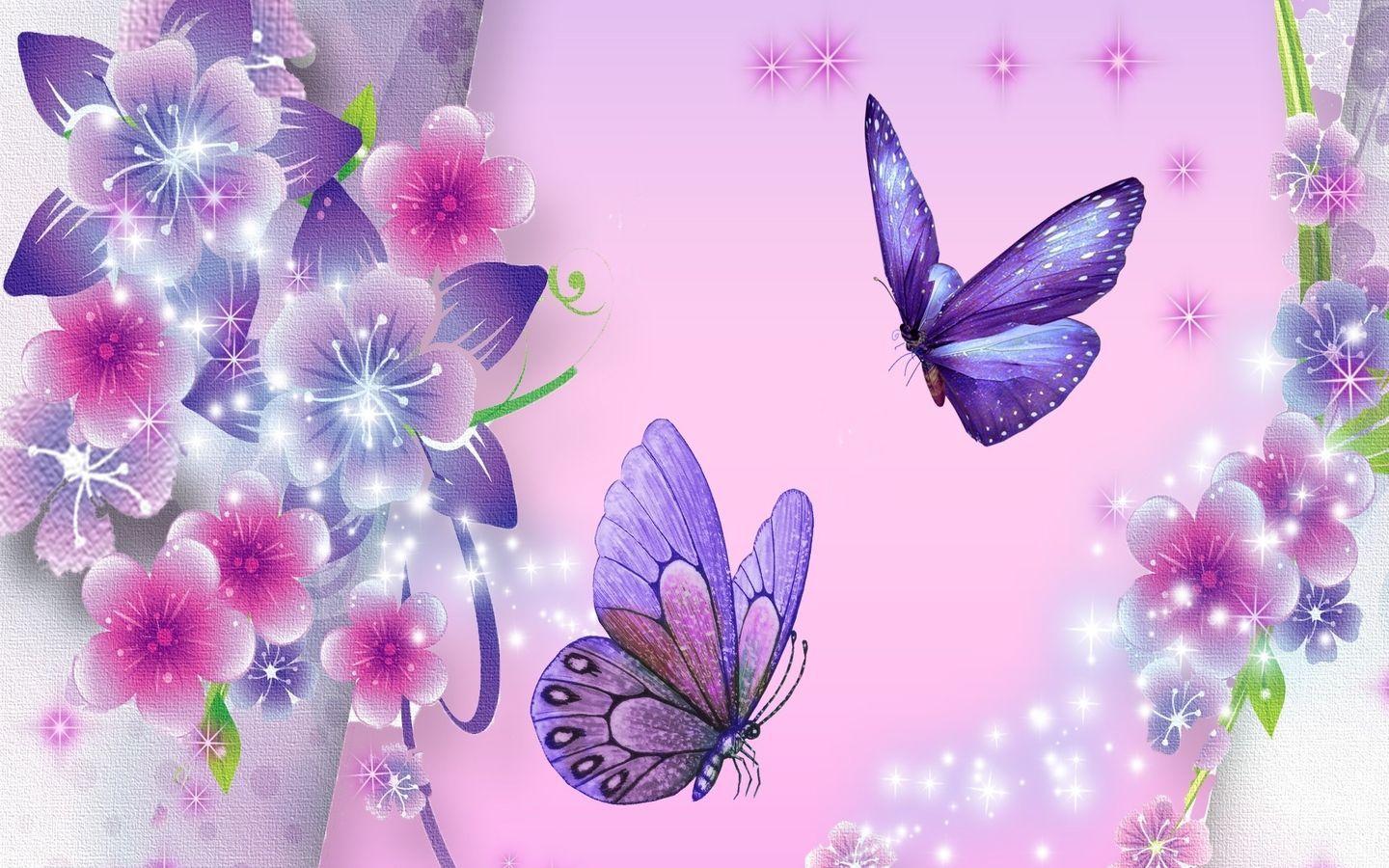Wallpaper For > Purple And White Butterfly Background