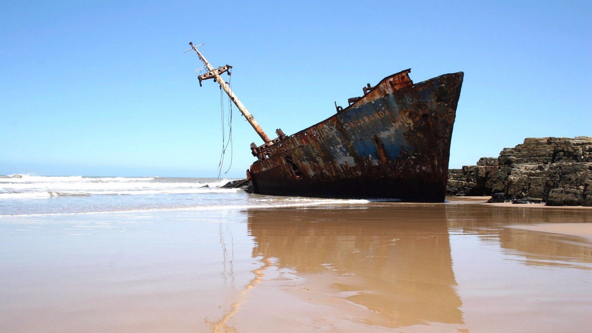 Shipwreck on Beach desktop PC and Mac wallpaper