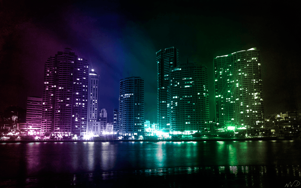 Green City Lights Desktop Wallpaper