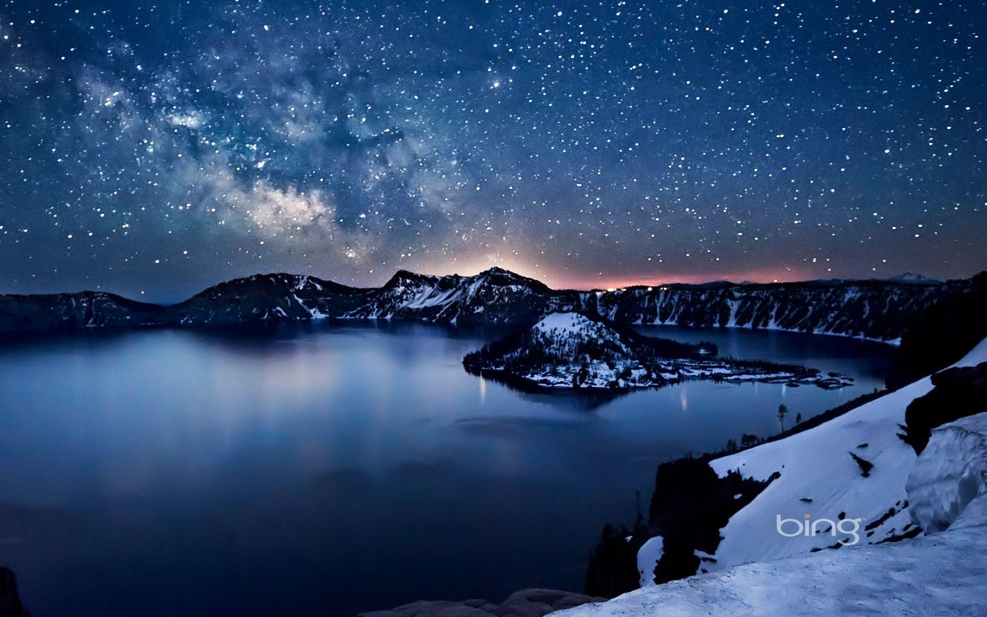 Milky Way above Crater Lake, Oregon. HD Bing Wallpaper Archive