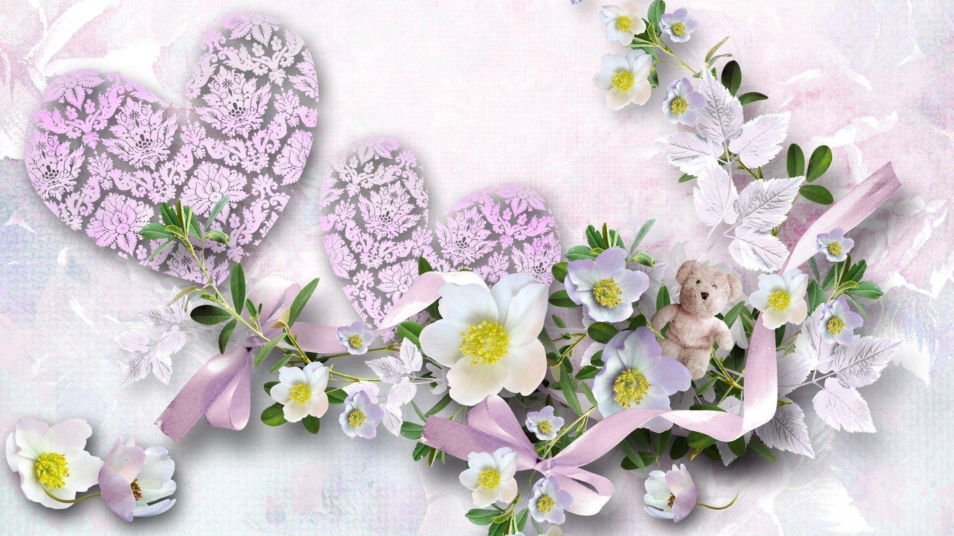 Flowers and hearts wallpaper 1920x1080 px
