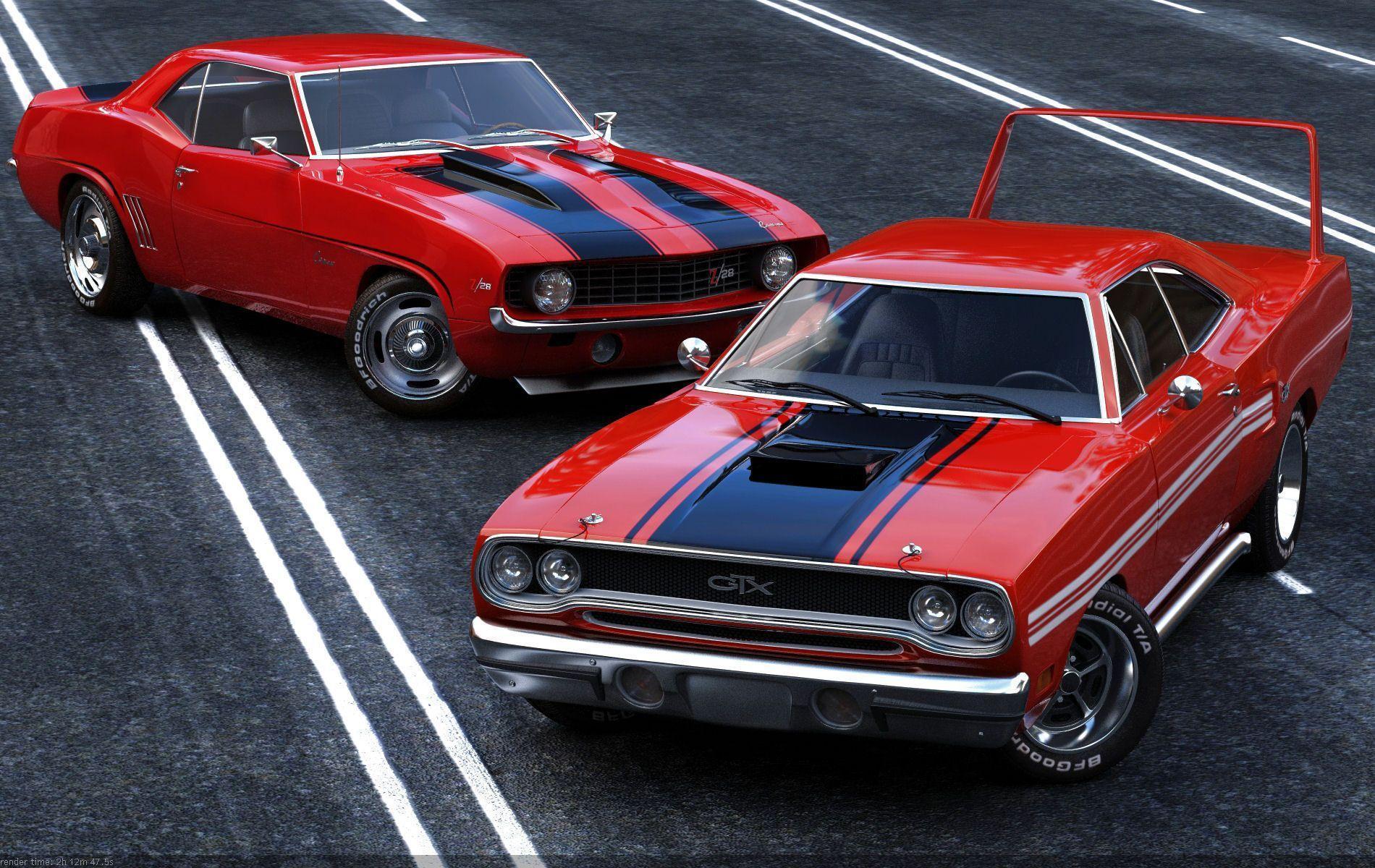 Cool Old Muscle Cars Widescreen 2 HD Wallpaper