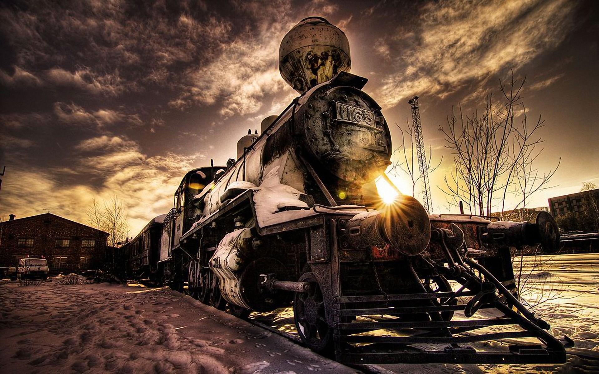 HD Fantastic steam train in winter s sunset hdr Wallpaper Free