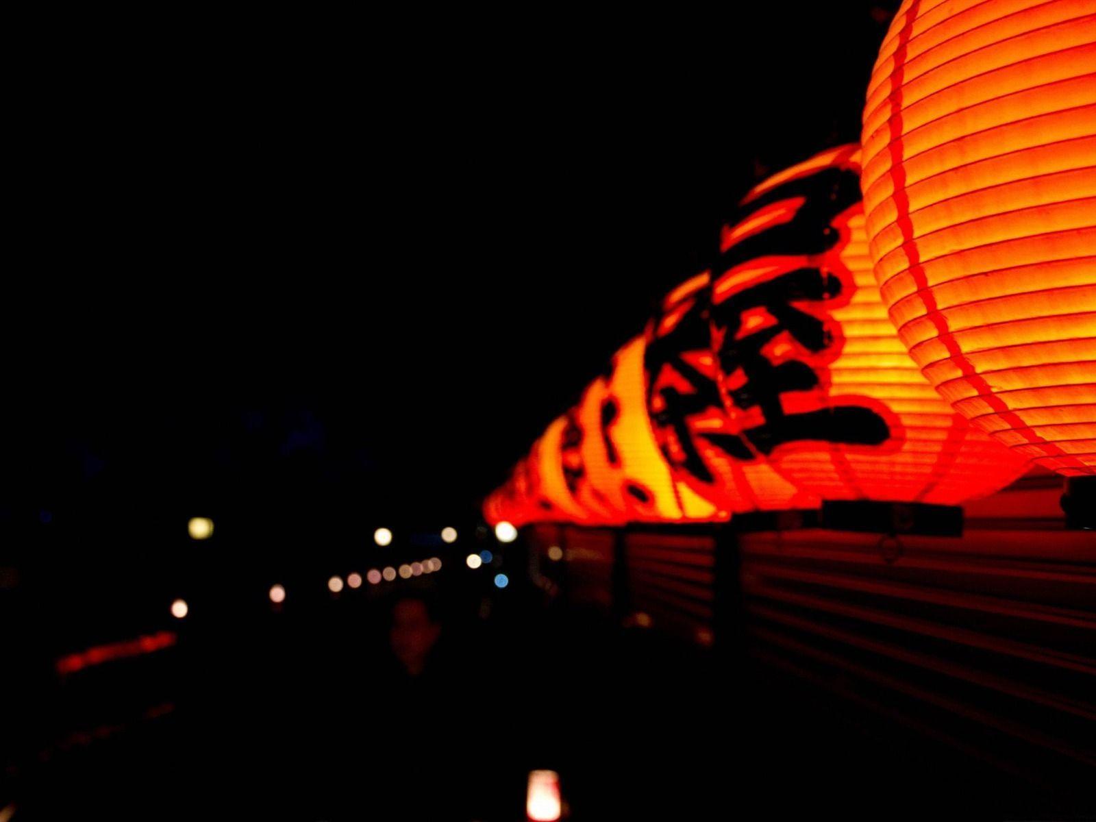 Lanterns At Night Japanese Landscape Wallpaper