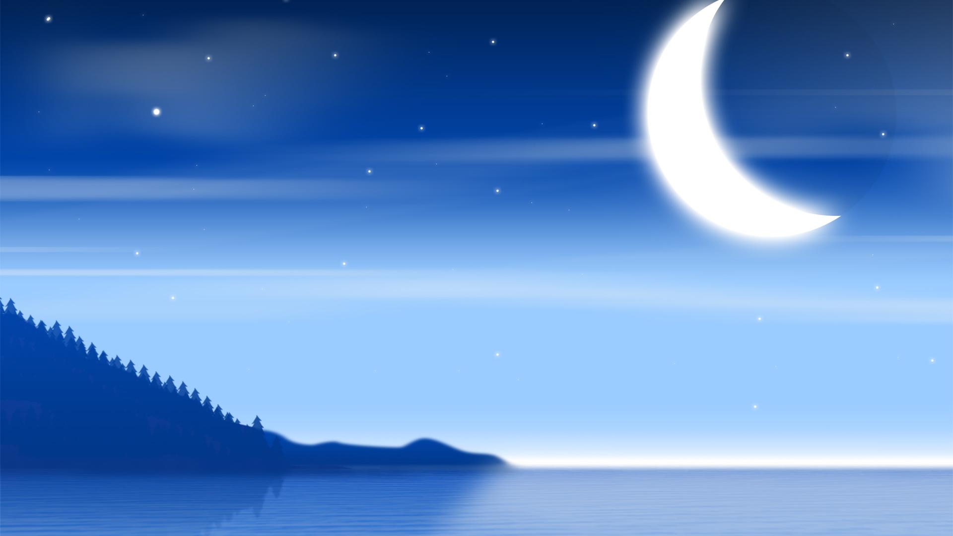Blue Night Sky And Sea Desktop Background Widescreen and HD