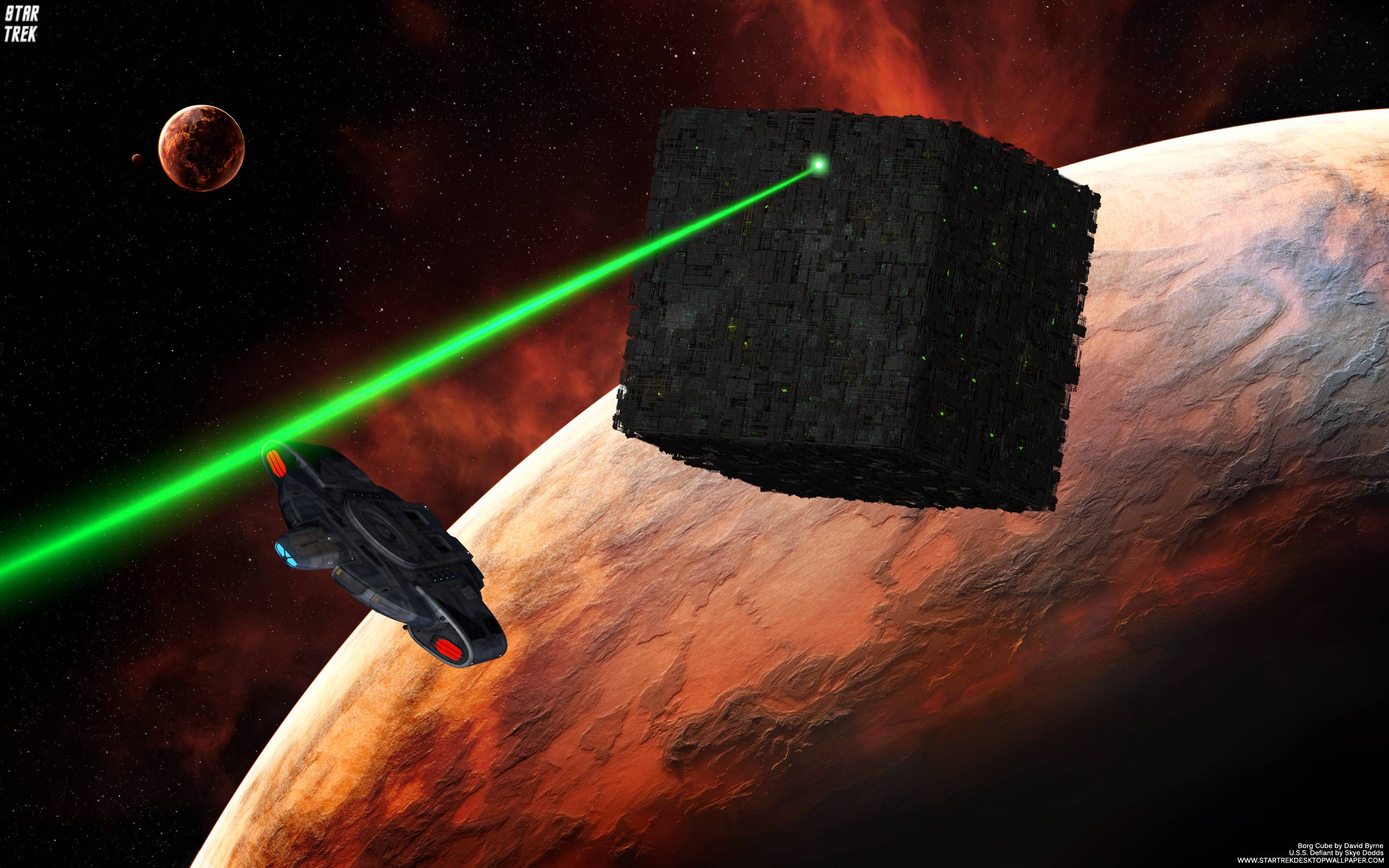 Star Trek Borg Cube Chasing USS Defiant, free Star Trek computer