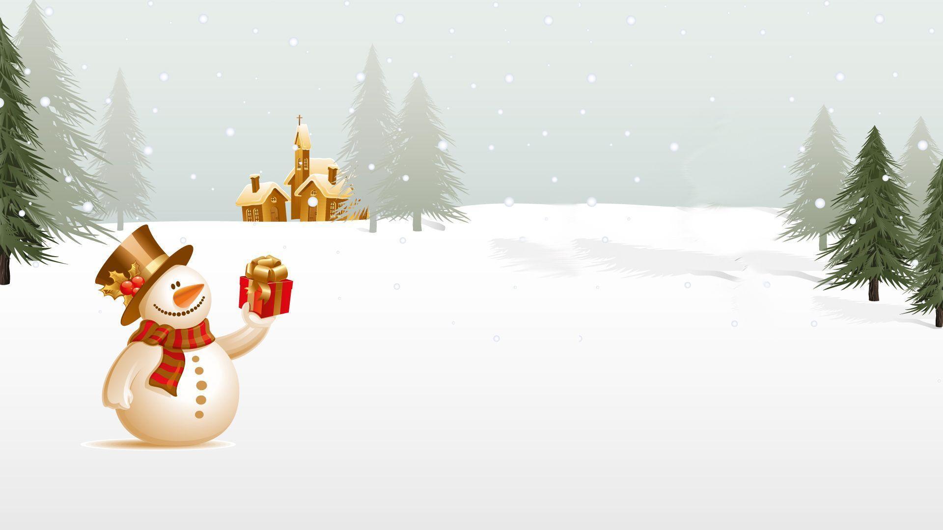 Christmas Snowman Holding Gift 1920 1080 Desktop Background