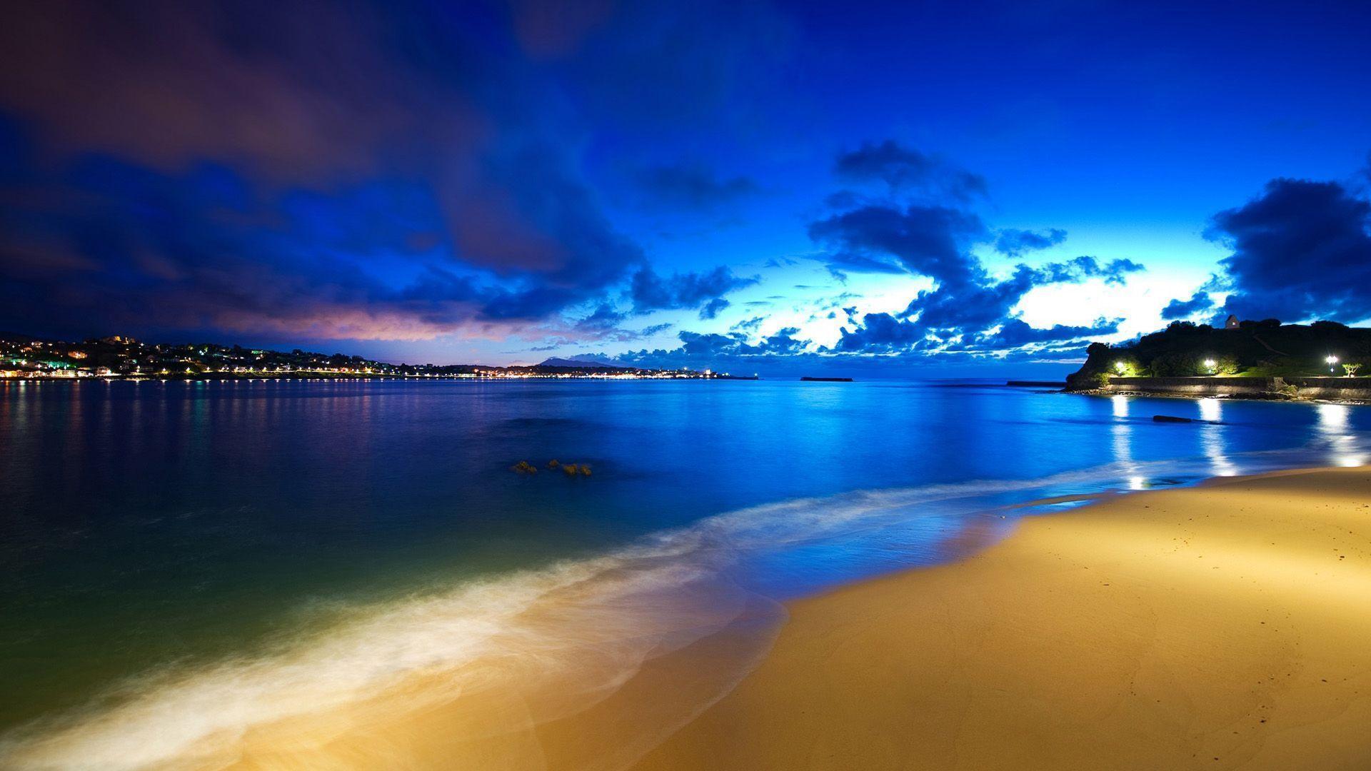 Cityscape wallpaper ocean blue wallpaper beauty shore night