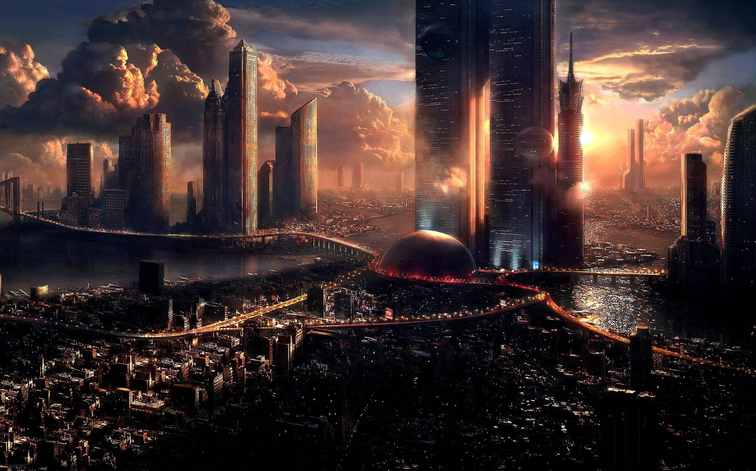 Building and City: Futuristic City Desktop HD Wallpaper, city