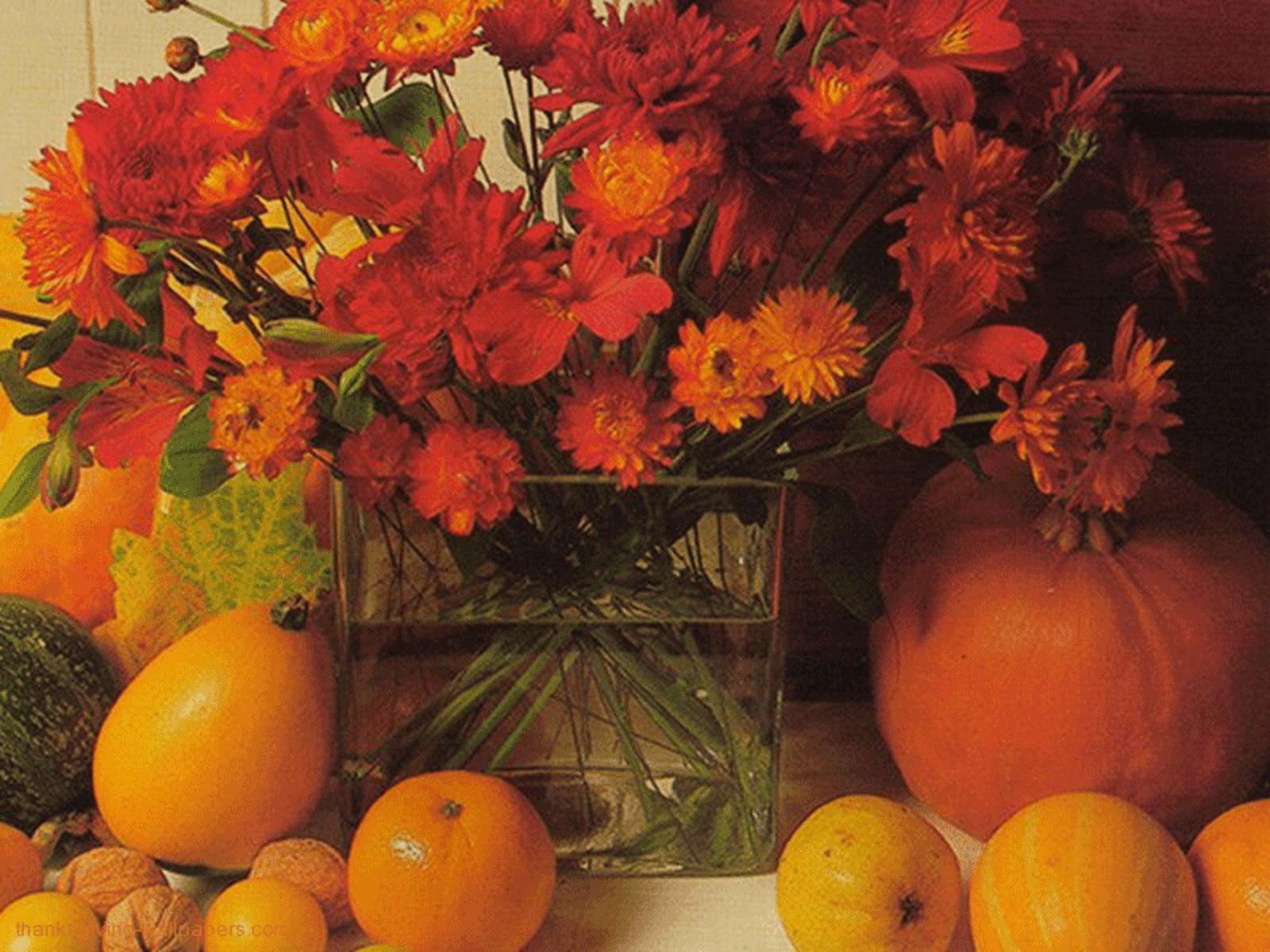 Autumn flowers and pumpkins free desktop background