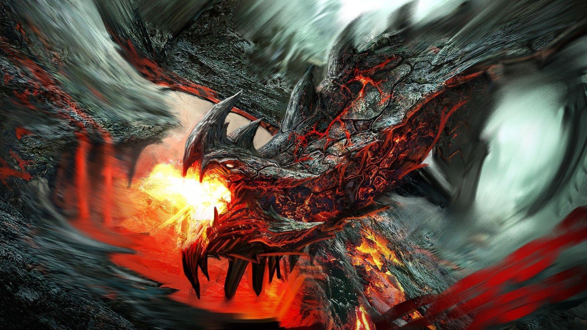 Fire breathing lava dragon Wallpaper #