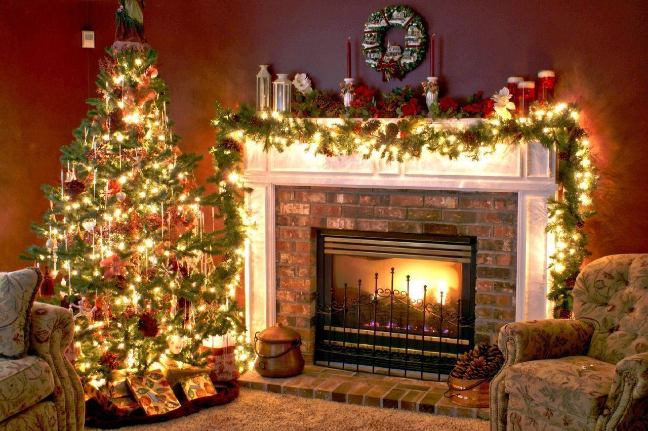 Christmas Fireplace Scene Wallpaper