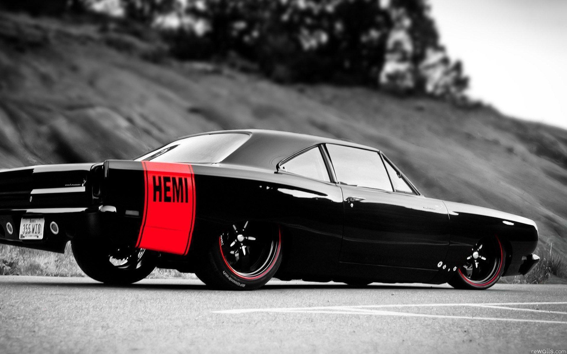 hemi american muscle car all black wide HD wallpaper