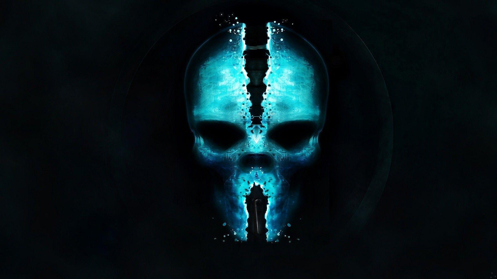 Neon Blue Skull Wallpaper