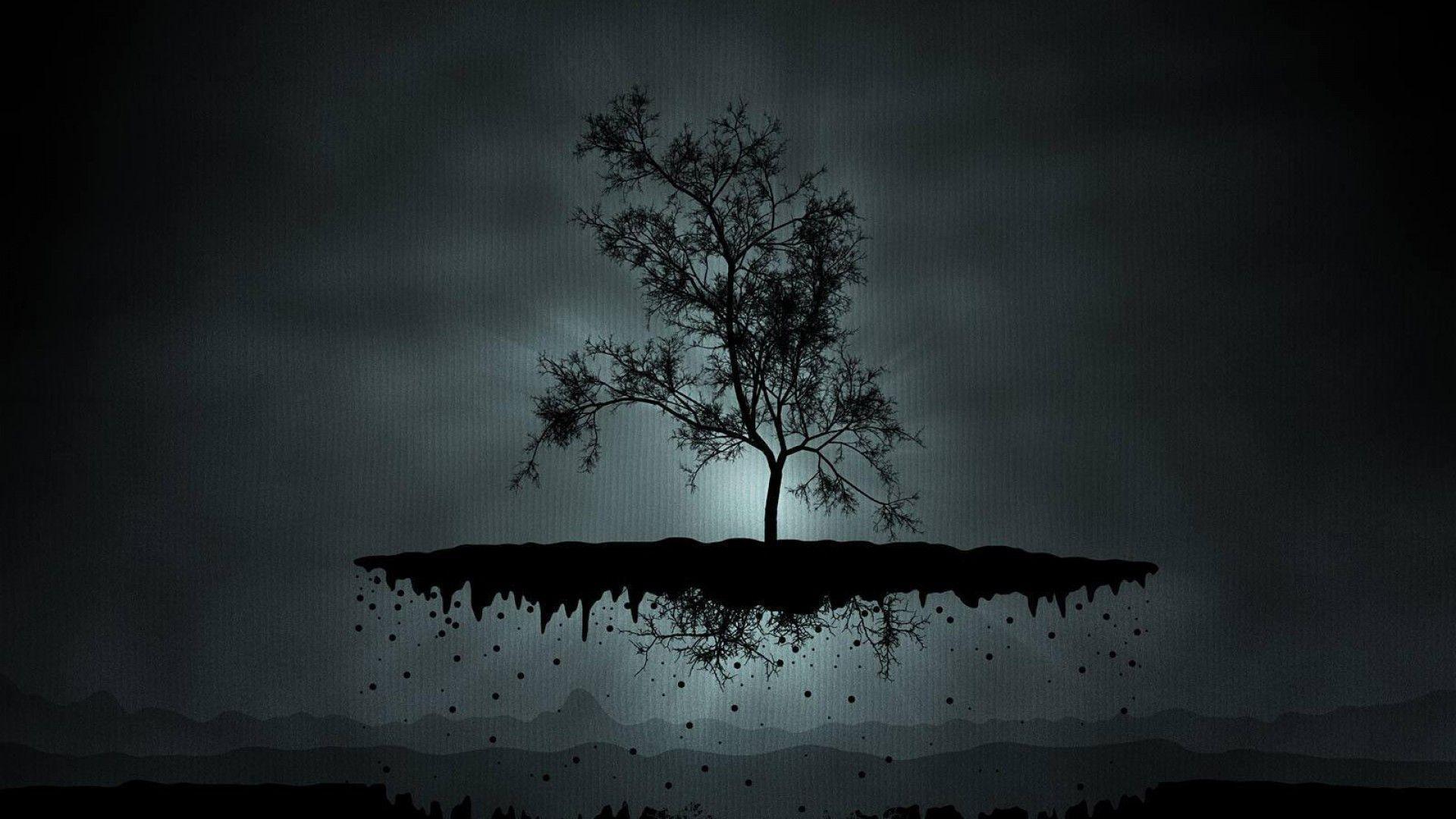 Miscellaneous Digital Art Dark Fog Levitating Tree Wallpaper