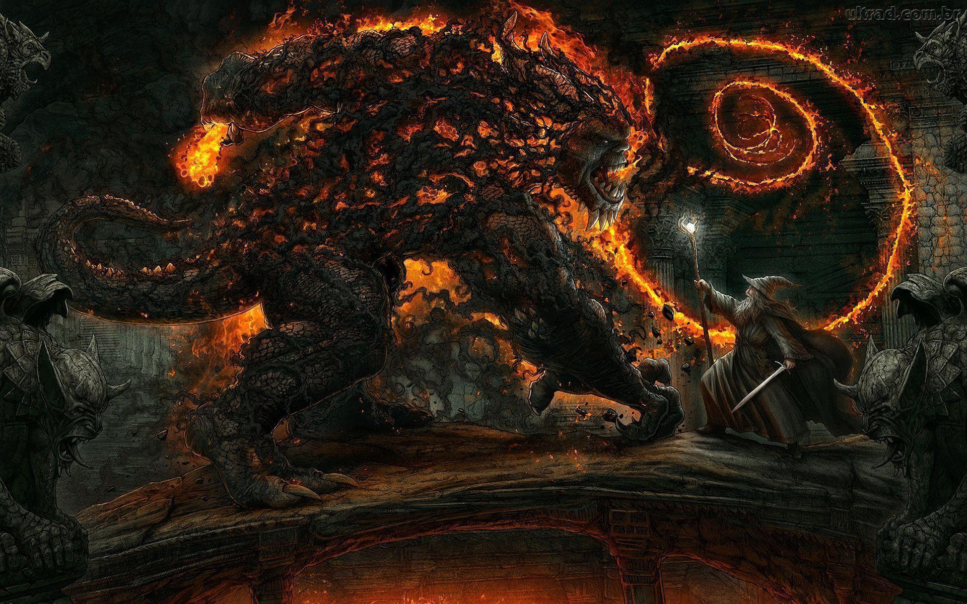Hd Wallpaper Balrog Gandalf The Lord Of The Rings Fantasy Work