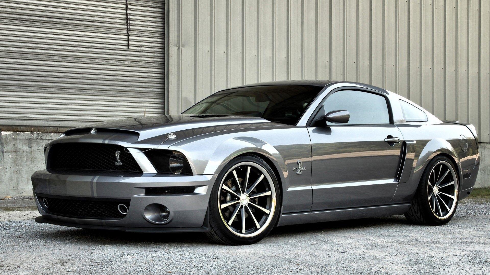 silver ford mustang gt muscle car big rims wide HD wallpaper
