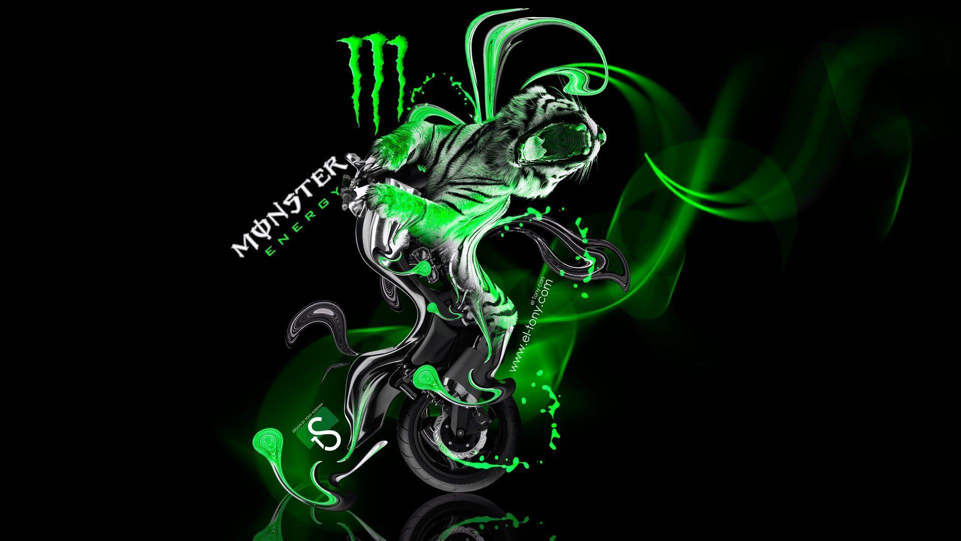 Monster Energy Fantasy Green Tiger Bike Wallpa Wallpaper