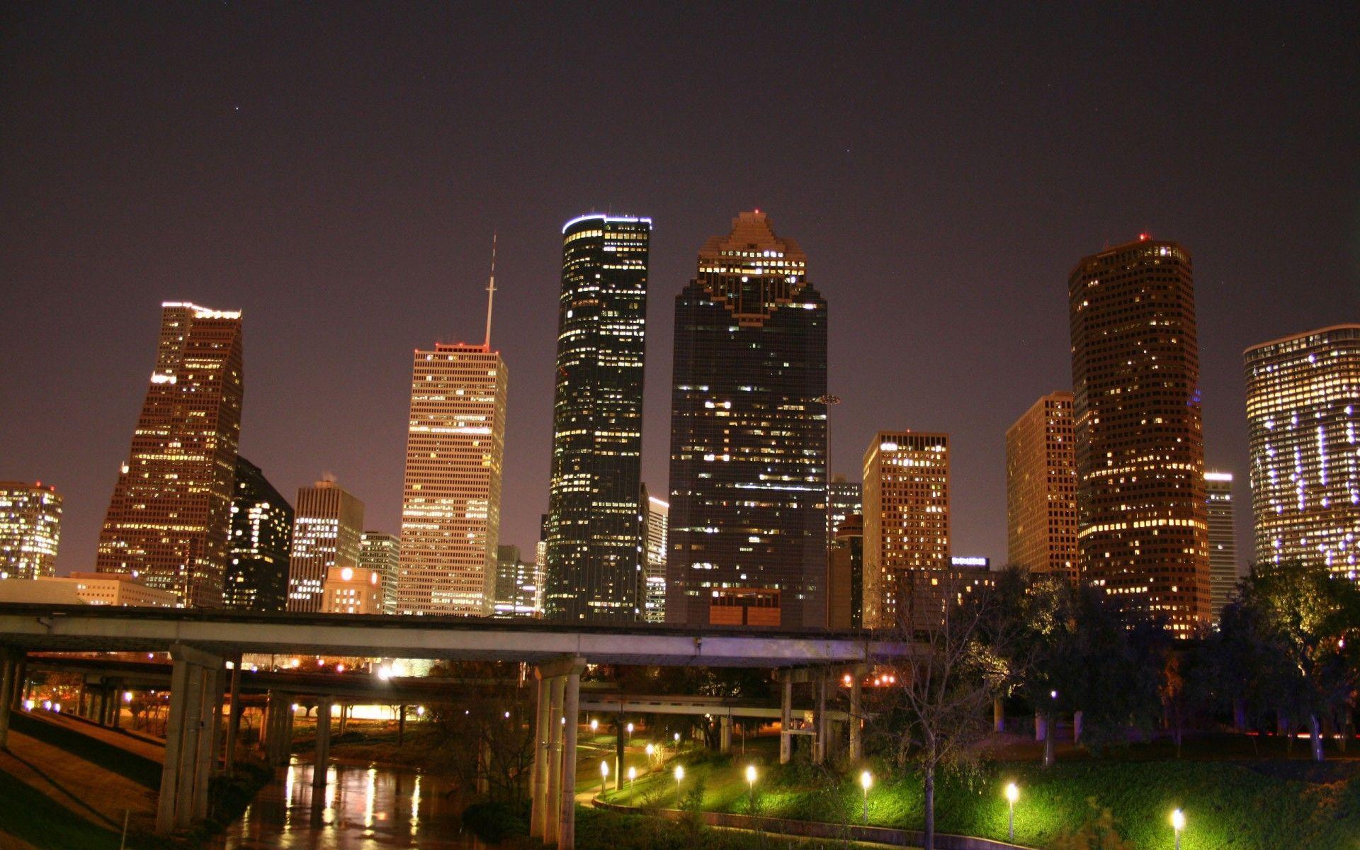 Houston Skyline Night Texas United States Wallpaper