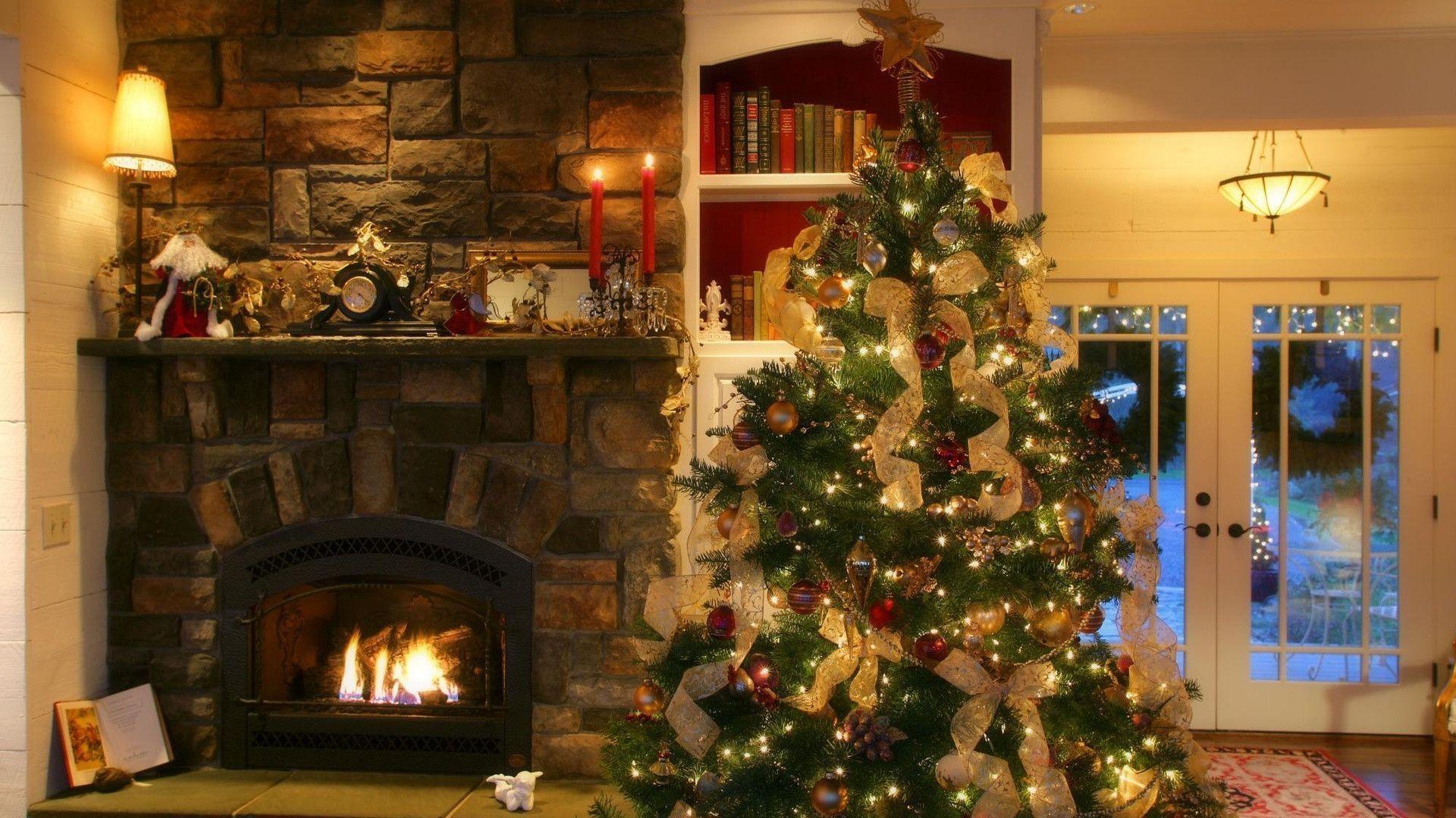 Fireplace Christmas Picture Background Wallpaper 1920x1080PX