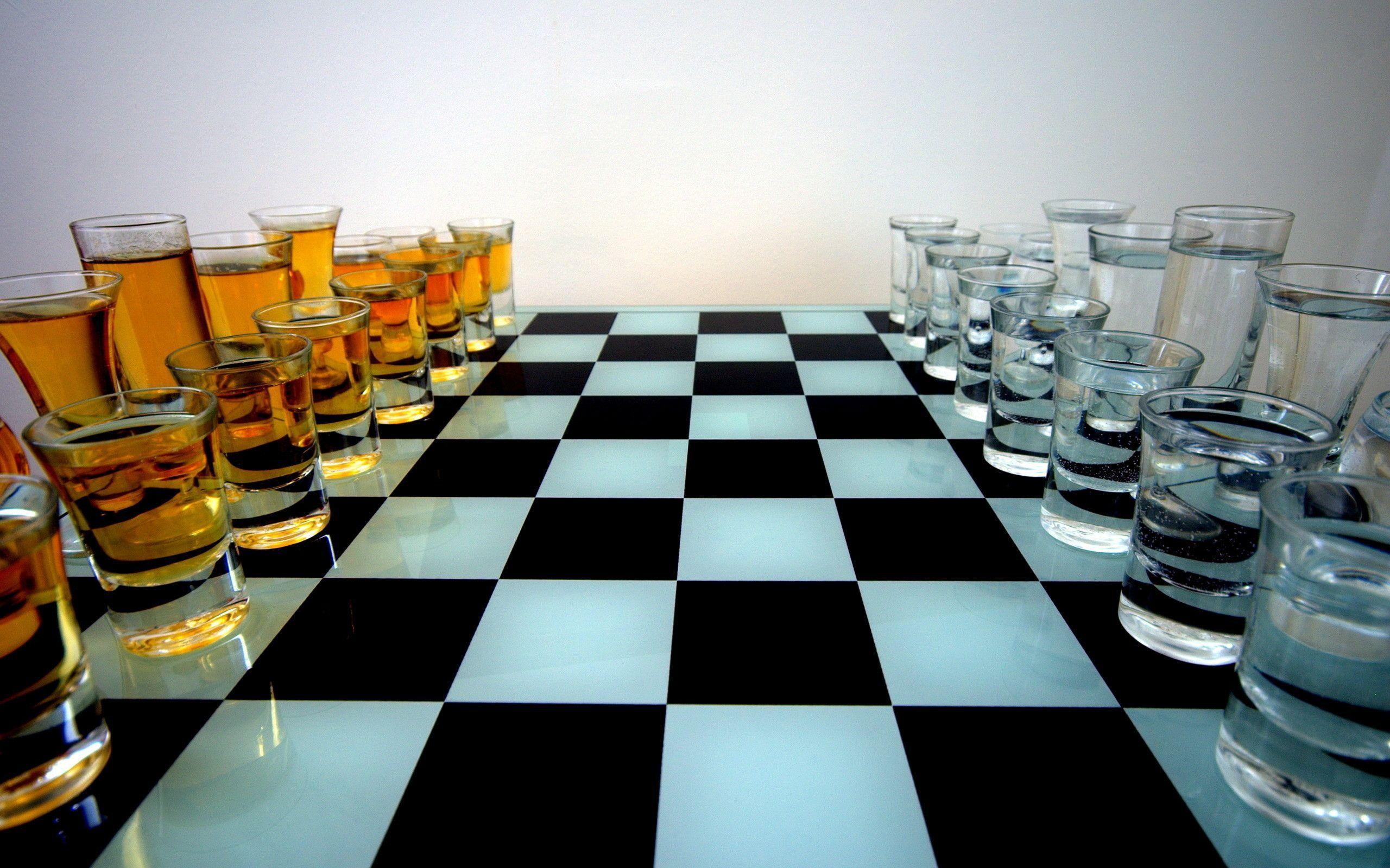 Chess Chessboard Stemware Black And White Wallpaper