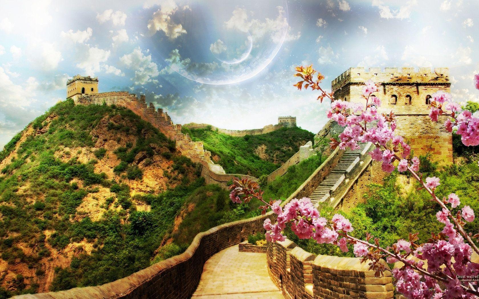 Creative Great Wall of China in Spring widescreen wallpaper. Wide