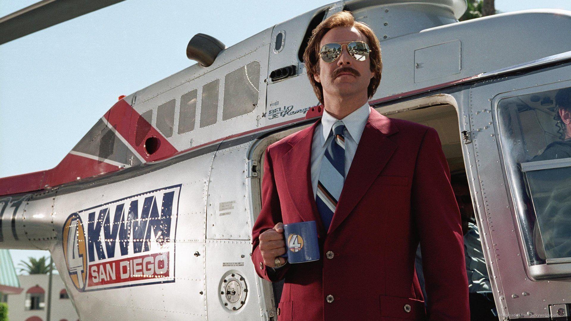HD Ron Burgundy Coming Out Of A Helicopter Wallpaper