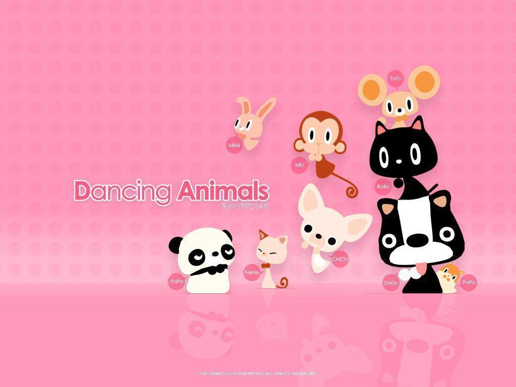 Pink Kawaii Dancing Animals Wallpaper