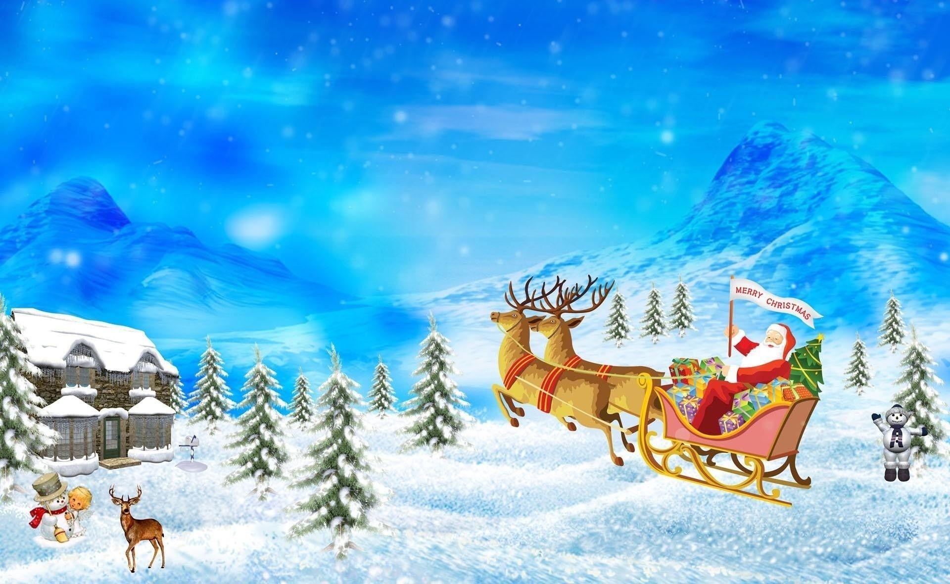 Christmas Santa Claus Reindeer Cartoon 2014. HD Wallpaper 2015