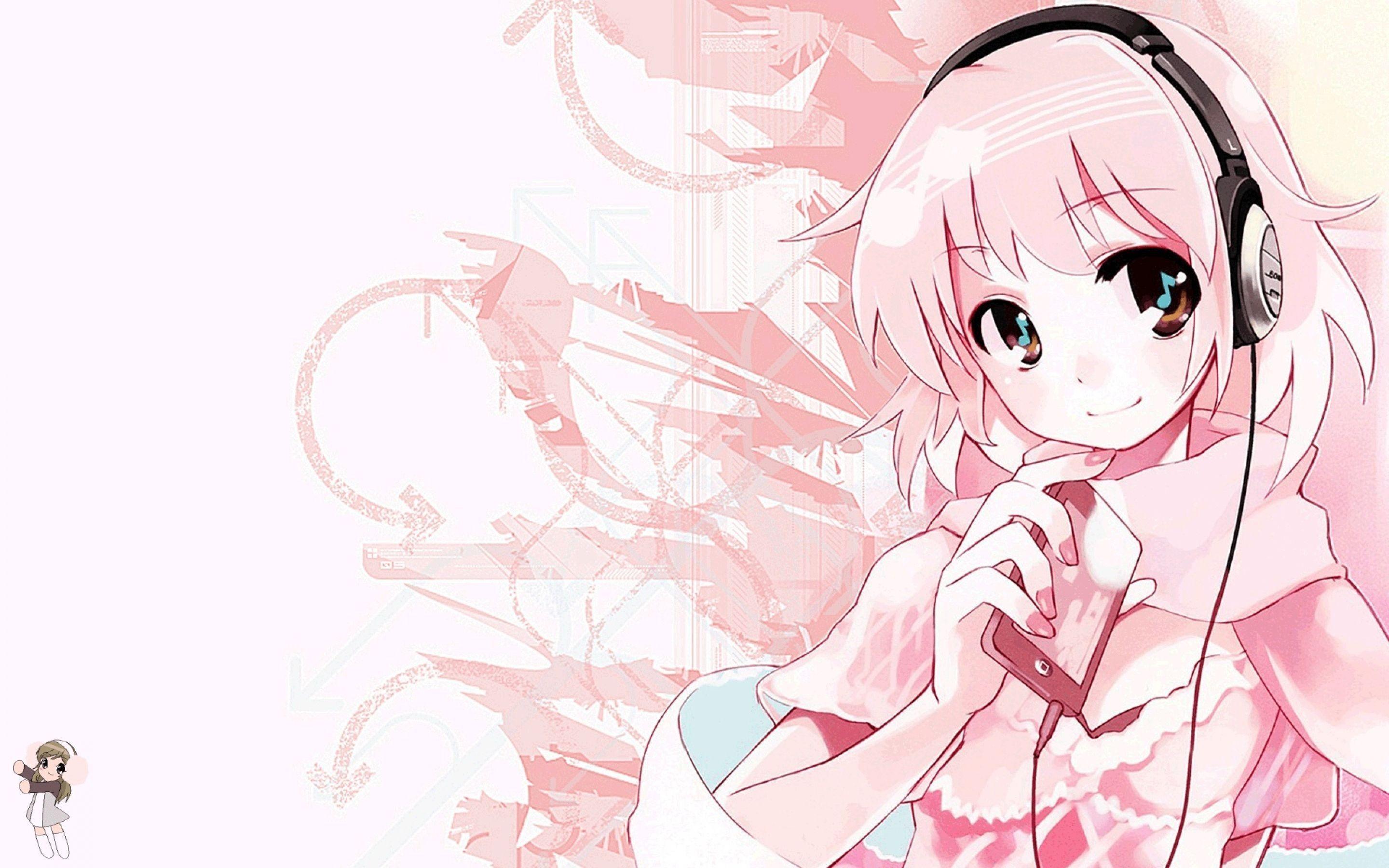 Pink Cute Anime Music Wallpaper HD Desktop Wallpaper