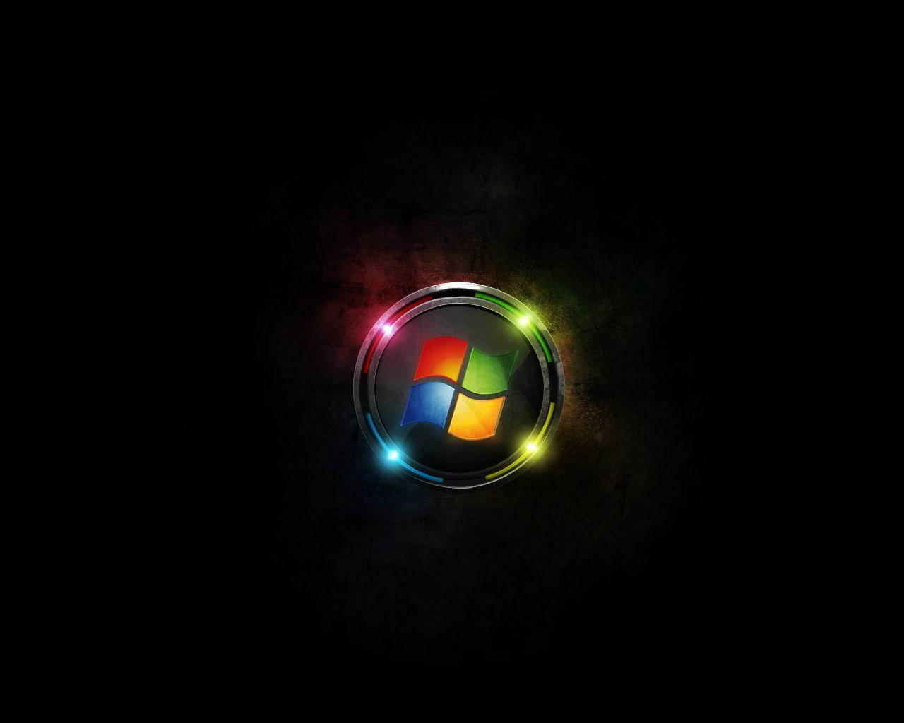 MicroSoft Windows Black Background with Glass Window Logo
