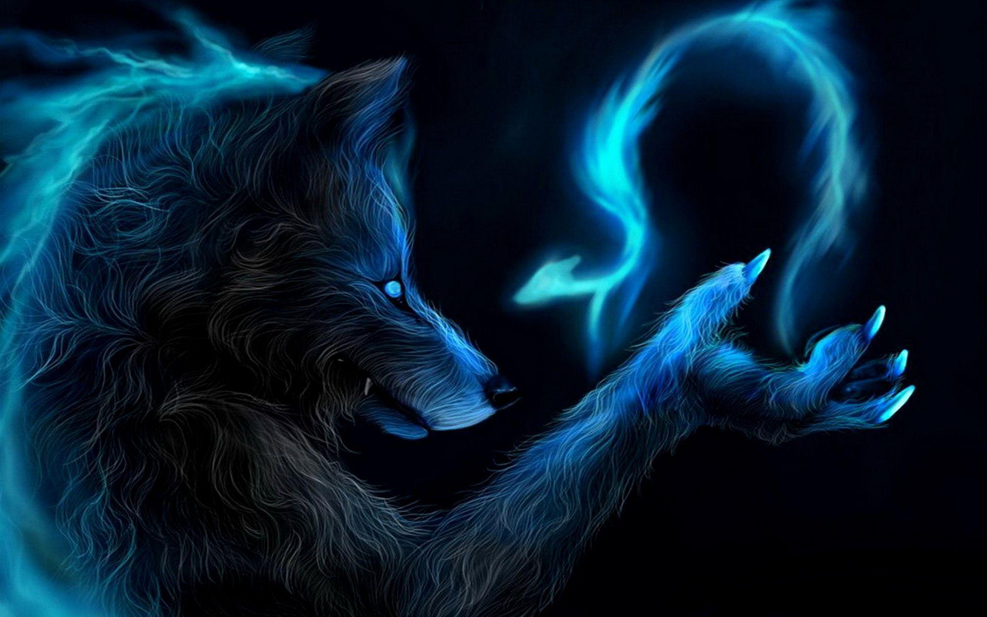 Dark fantasy werewolf wolf wolves lycan magic dragon blue art