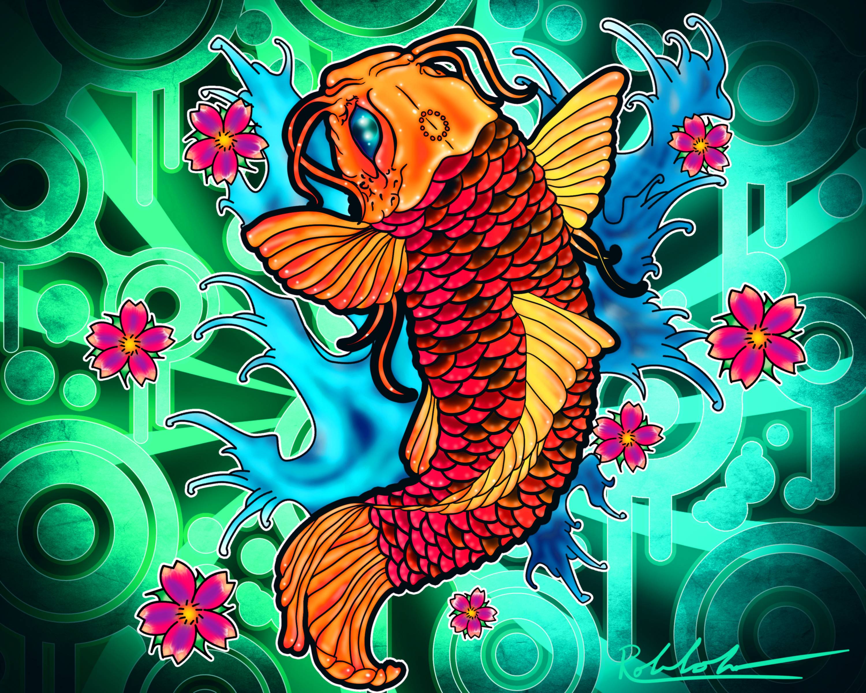 Animals For > Koi Fish Drawing Wallpaper