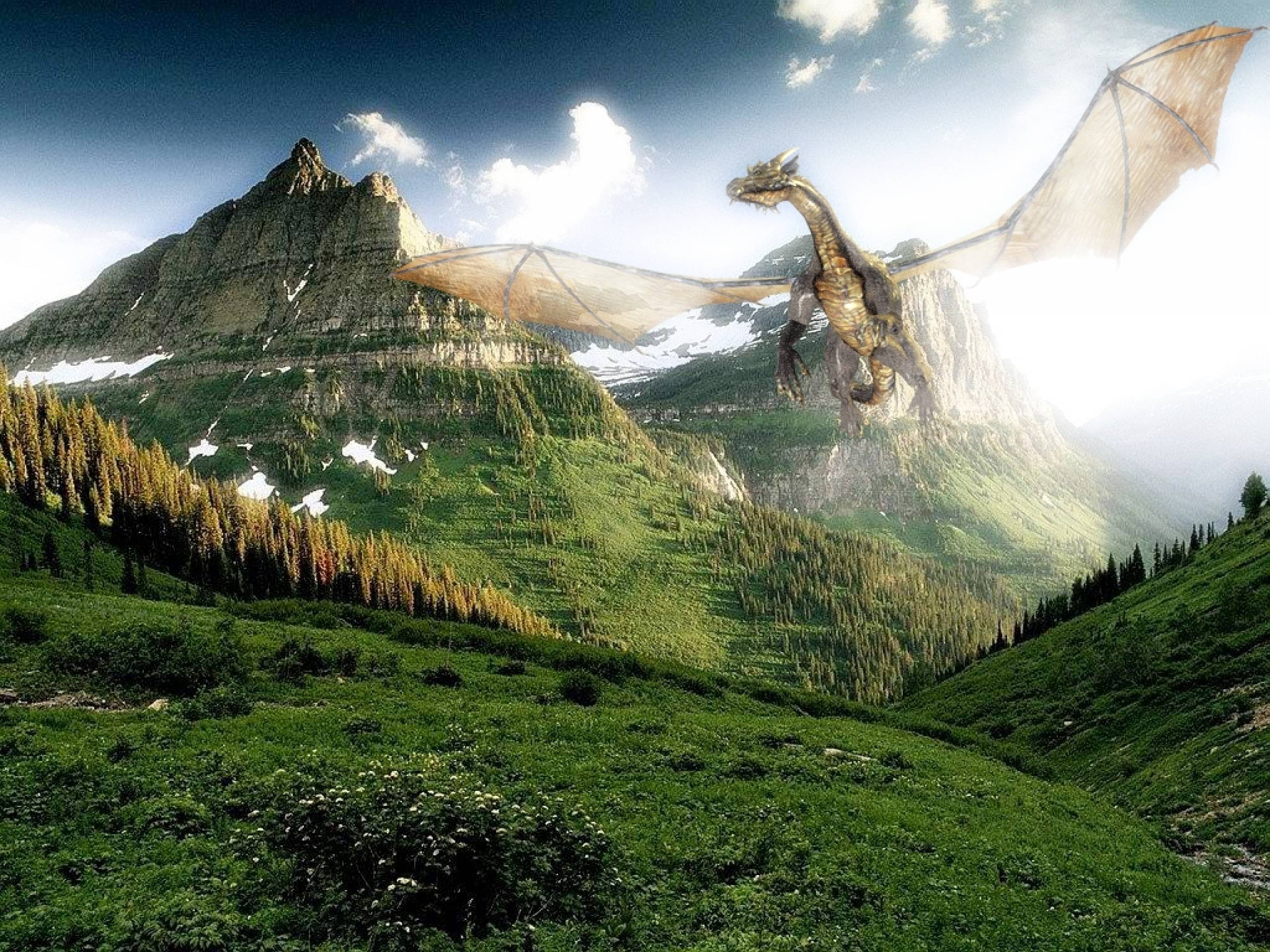 Dreamy Fantasy Flying Dragon Artwork Wallpaper