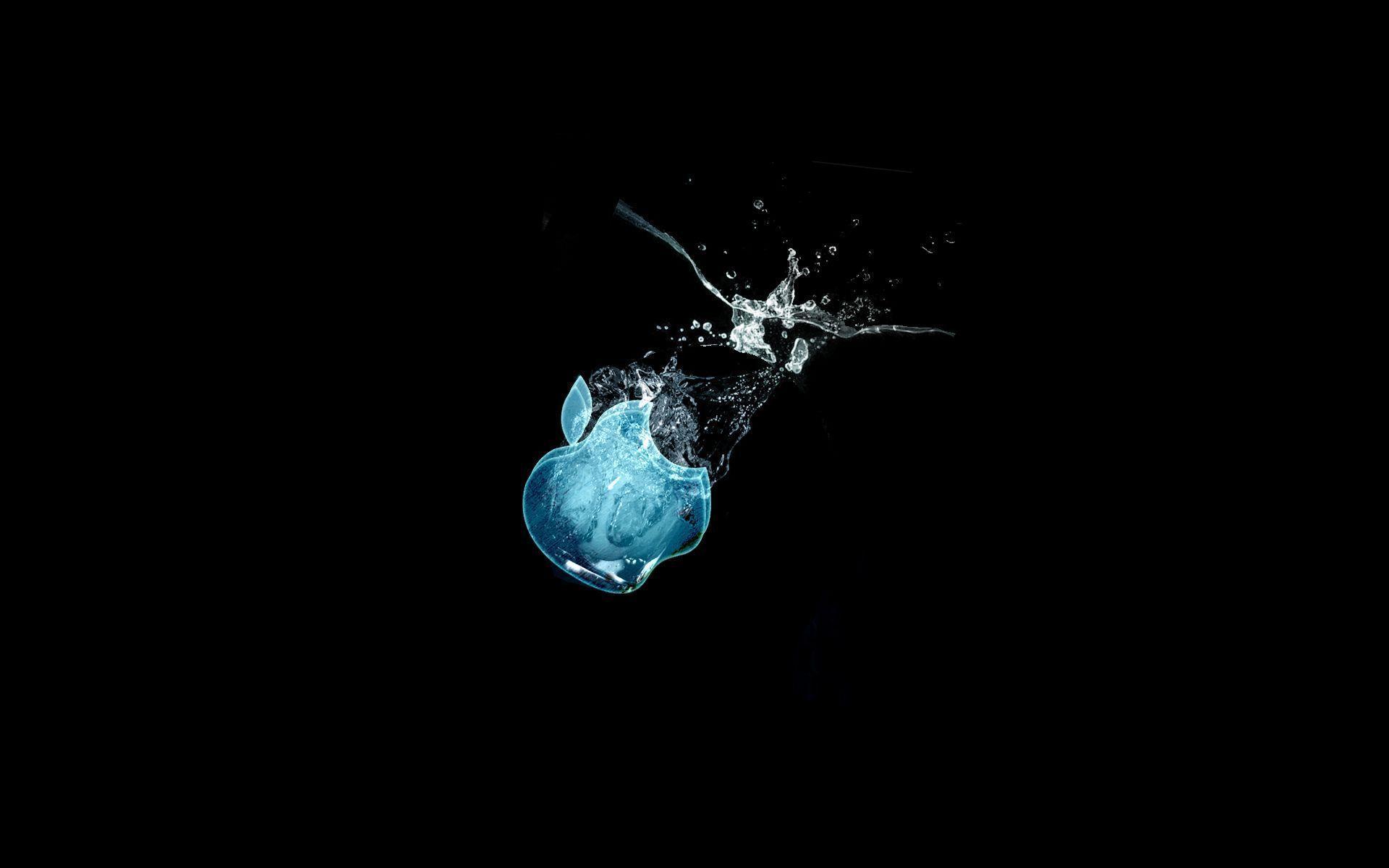 Apple, Water, Blue Tint, Black Background