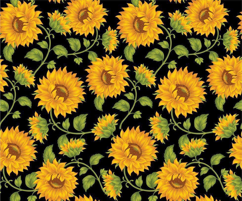 Sunflower Print In Black Background