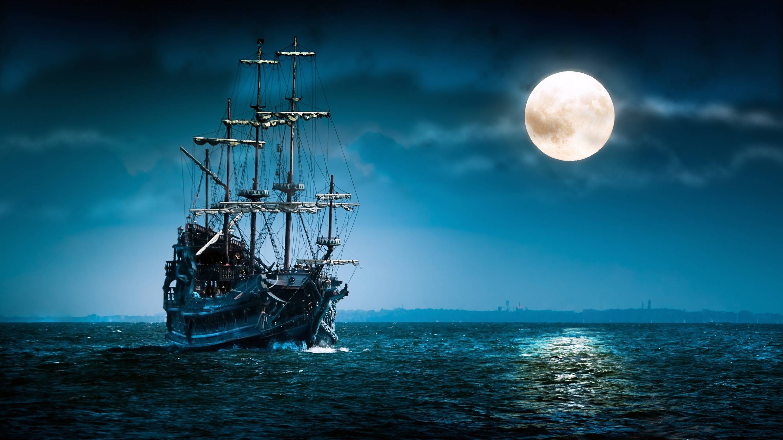 Navigating Under The Moonlight Night Wallpaper 2560x1440 px Free
